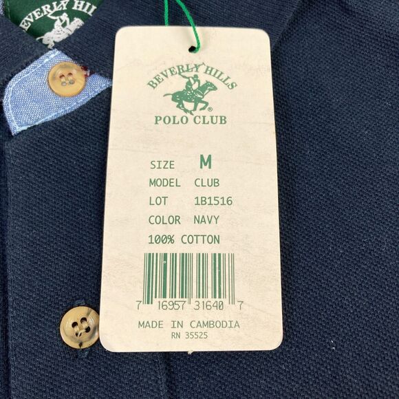 Vintage Beverly Hills Polo Club Polo Shirt Mens Medium Navy Blue Embroidered NWT - Picture 5 of 11